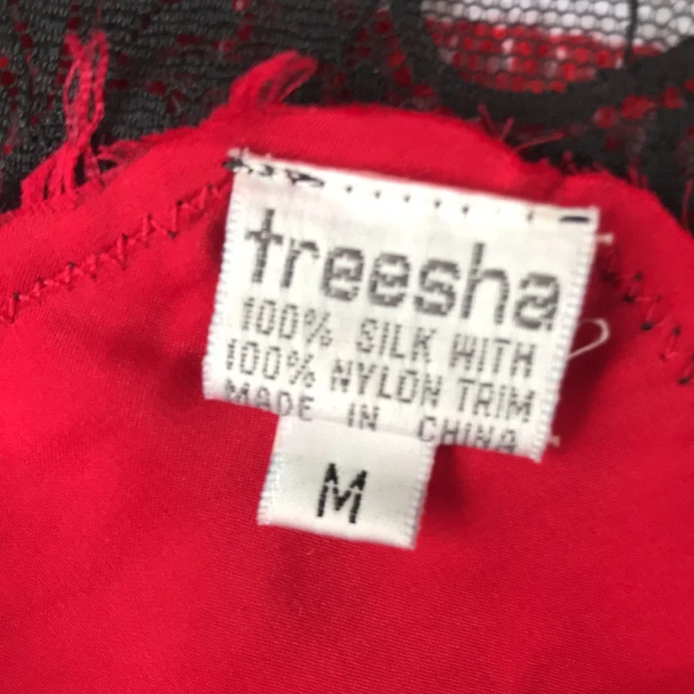 Red silk camisole with black lace trim byTReesha and black lace panties sizeM - Picture 4 of 7